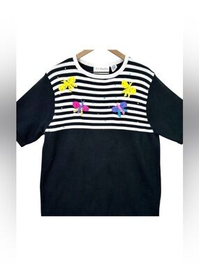 CST Studio Art Knit Sweater Embroidered Butterflies Paint Splatter Quirky Top 1X